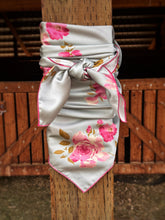 Load image into Gallery viewer, Prairie Rose. Light blue, pink floral. 100% wild rag