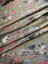Load image into Gallery viewer, Simply stunning, light mint green with blues and pinks. Lightweight satin floral satin.
