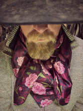 Load image into Gallery viewer, Rich burgandy tones with soft pink flowers on a silky soft charmeuse fabric.
