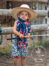 Load image into Gallery viewer, Dark navy with coral,orange and ivory flowers
