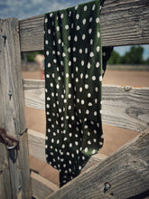 Load image into Gallery viewer, Stunning dark olive green with white spots on a Lightweight  silky satin fabric.
