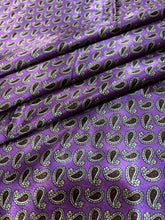 Load image into Gallery viewer, Purple back ground with small paisley print. Med weight charmeuse satin fabric.
