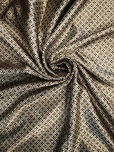 Load image into Gallery viewer, Light and dark tan tone square print on a satin charmeuse fabric.
