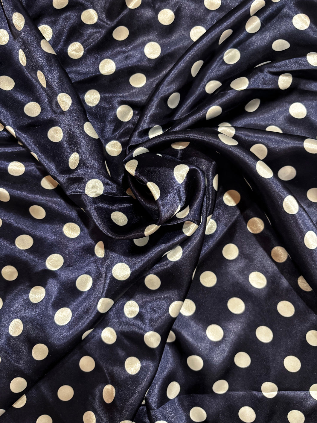 Navy with white polka dots