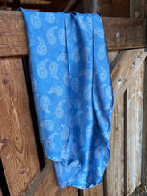 Load image into Gallery viewer, Beautiful sky blue with a white paisley design on a soft satin charmeuse fabric
