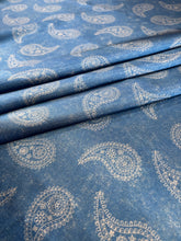 Load image into Gallery viewer, Beautiful sky blue with a white paisley design on a soft satin charmeuse fabric
