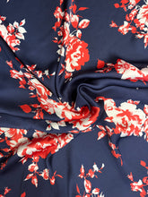 Load image into Gallery viewer, Dark navy with coral,orange and ivory flowers
