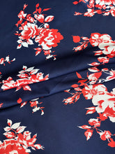 Load image into Gallery viewer, Dark navy with coral,orange and ivory flowers
