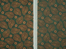 Load image into Gallery viewer, Vibrant Green, double sided wild rag with a stunning gold paisley and floral print on silky charmeuse.
