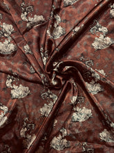 Load image into Gallery viewer, Sagebrush bronc. Rich rusty red, double sided with our silk and Sage Wild rag logo with a small paisley pattern on a silky charmeuse fabric.
