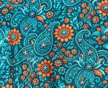 Load image into Gallery viewer, Double sided turquoise and orange floral paisley print.
