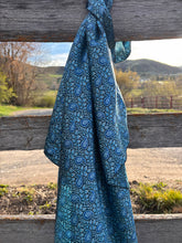 Load image into Gallery viewer, Double sided blue paisley print wild rag with delicate floral detailing.
