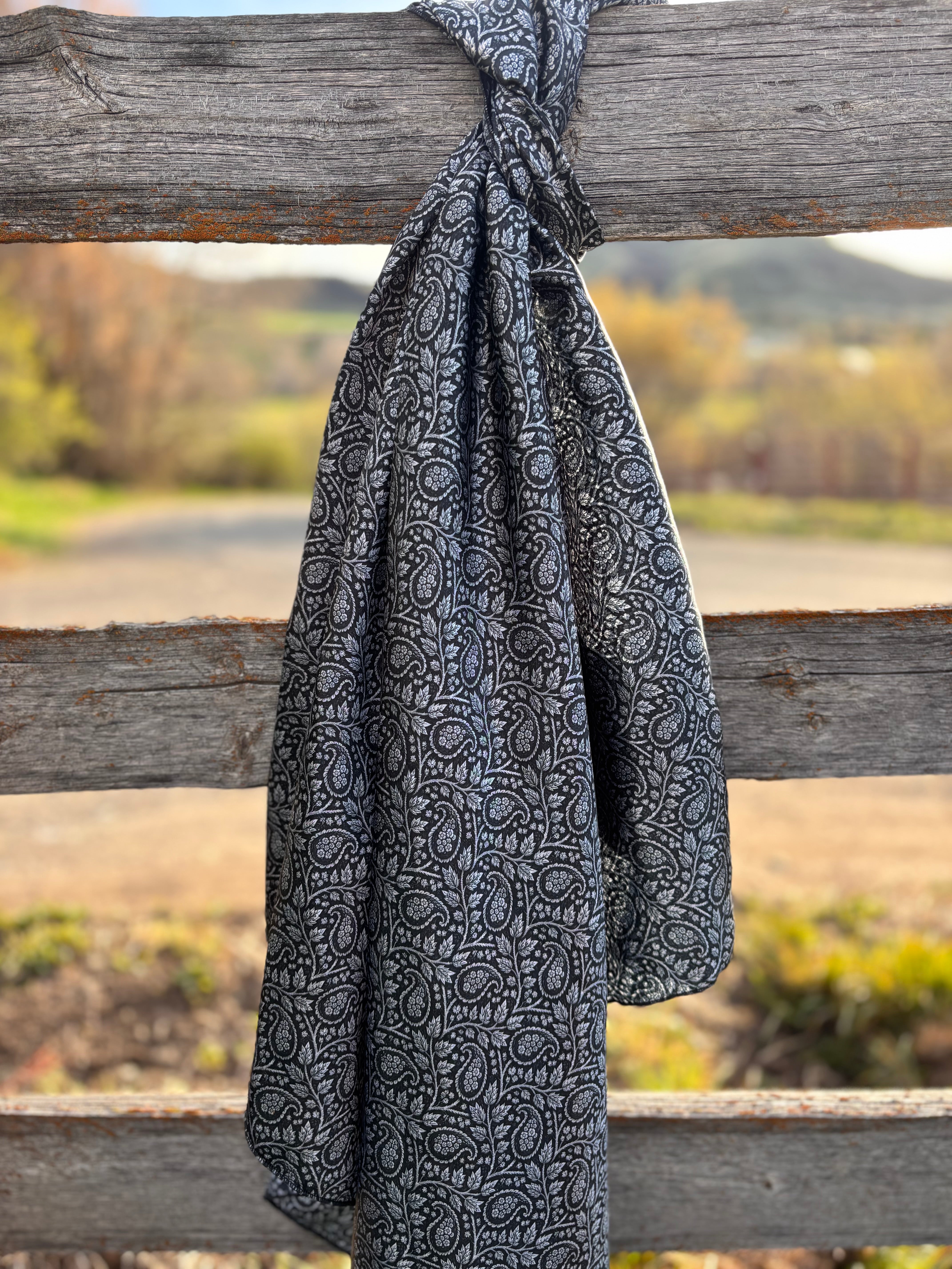 Shop Rags With Print Double sided black and silver paisley print wild rag with delicate flo ...