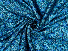 Load image into Gallery viewer, Double sided blue paisley print wild rag with delicate floral detailing.
