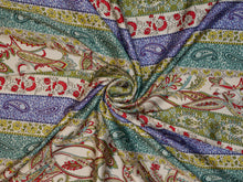 Load image into Gallery viewer, Colorful, paisley floral wild rag with a unique stripe design on a lightweight silky satin fabric
