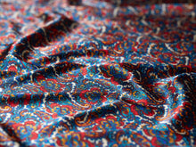 Load image into Gallery viewer, Fabulous blues, reds, mustard, teal and rust paisley and  floral print on a silky charmeuse fabric.
