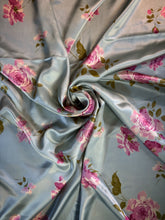 Load image into Gallery viewer, Prairie Rose. Light blue, pink floral. 100% wild rag
