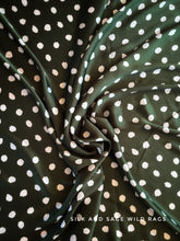 Load image into Gallery viewer, Stunning dark olive green with white spots on a Lightweight  silky satin fabric.
