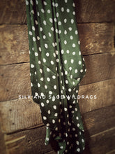 Load image into Gallery viewer, Stunning dark olive green with white spots on a Lightweight  silky satin fabric.
