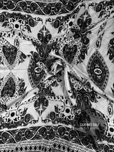 Load image into Gallery viewer, Bright white and black damask made of Super soft 100% silk.
