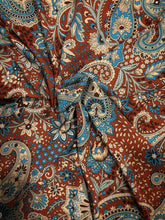 Load image into Gallery viewer, Rust, cream, blue, and burgundy paisley wool peach.
