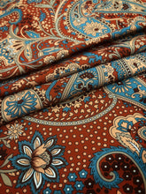 Load image into Gallery viewer, Rust, cream, blue, and burgundy paisley wool peach.
