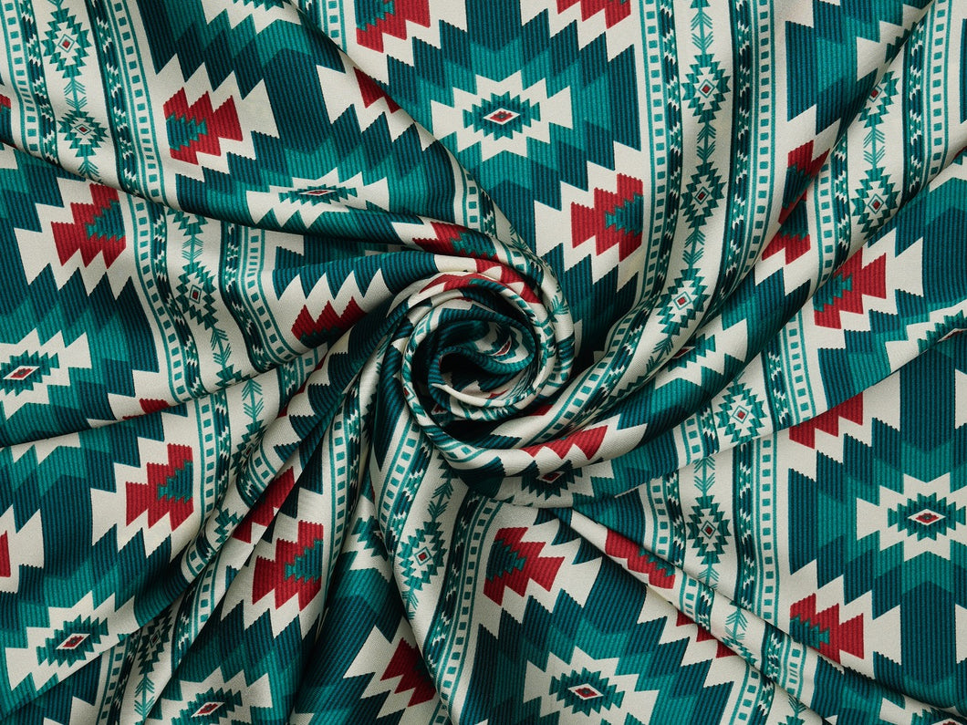 Tribal, Aztec, boho print. Beautiful green, rust and cream tone silky – Silk and Sage Wild Rags tribal-aztec-boho-print-beautiful-green-rust-and-cream-tone-silky-silk-and-sage-wild-rags