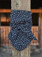 Load image into Gallery viewer, black and white polka dot soft peach skin fabric
