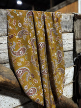 Load image into Gallery viewer, Stunning mustard, rust paisley and floral print on a soft peach skin fabric
