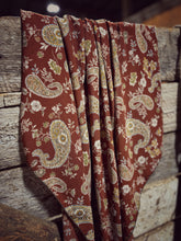 Load image into Gallery viewer, Stunning rust and cream paisley and floral print on a soft peach skin fabric
