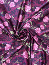 Load image into Gallery viewer, Rich burgandy tones with soft pink flowers on a silky soft charmeuse fabric.
