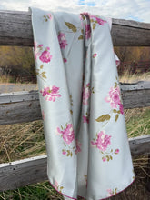 Load and play video in Gallery viewer, Prairie Rose. Light blue, pink floral. 100% wild rag
