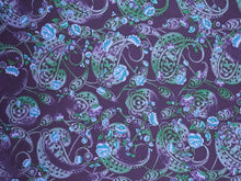 Load image into Gallery viewer, BEAUTIFUL floral paisley print. Vibrant purple, teal, turquoise and blue tone silky charmeuse.

