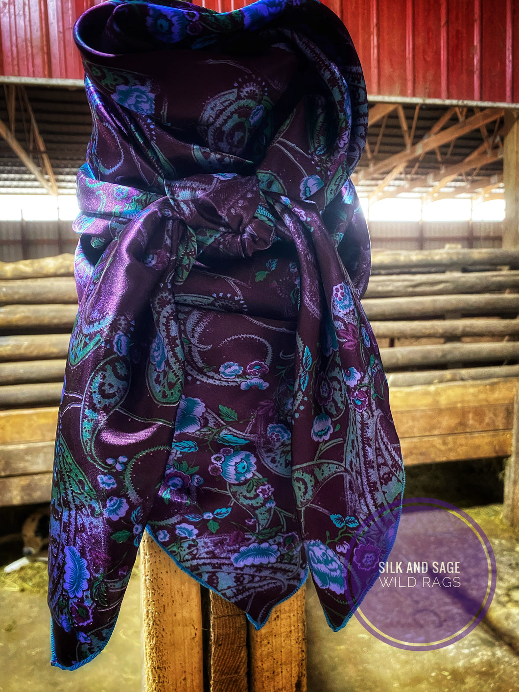 BEAUTIFUL floral paisley print. Vibrant purple, teal, turquoise and blue tone silky charmeuse.