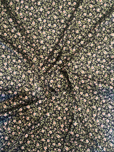 Load image into Gallery viewer, Retro, vintage, dainty floral print.  Black with white, olive green and coal tones on a silky soft peach skin fabric.
