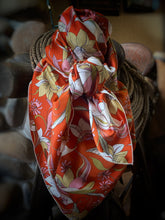 Load image into Gallery viewer, Large, orange, tan, pink and white floral print. Made of soft, satin fabric.
